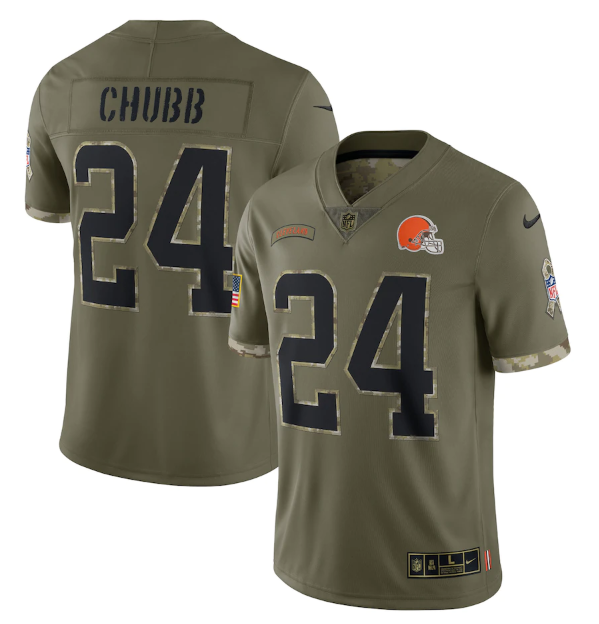 Men's Cleveland Browns #24 Nick Chubb Olive 2022 Salute To Service Limited Stitched Jersey